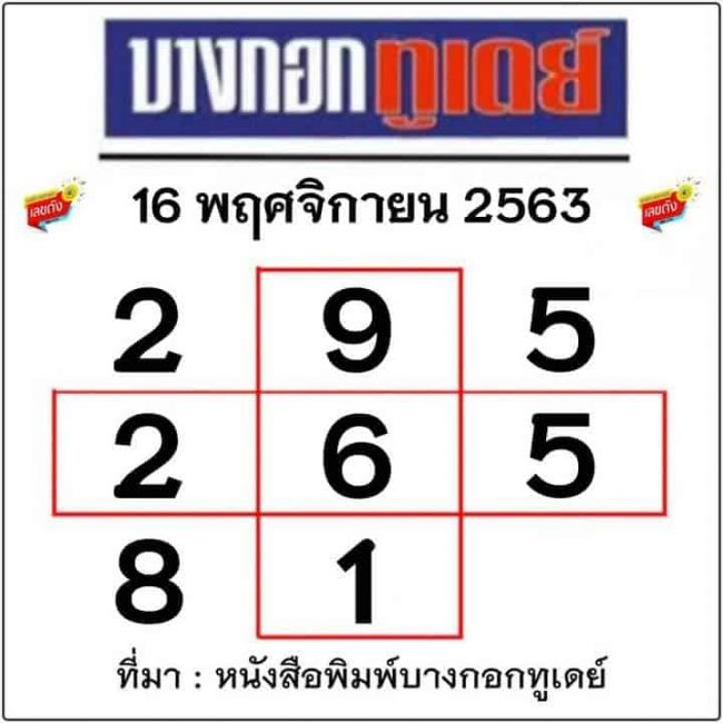 หวยหนังสือพิมพ์ หวยบางกอกทูเดย์-161163