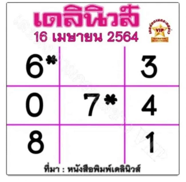 หวยหนังสือพิมพ์ หวยเดลินิวส์-160464