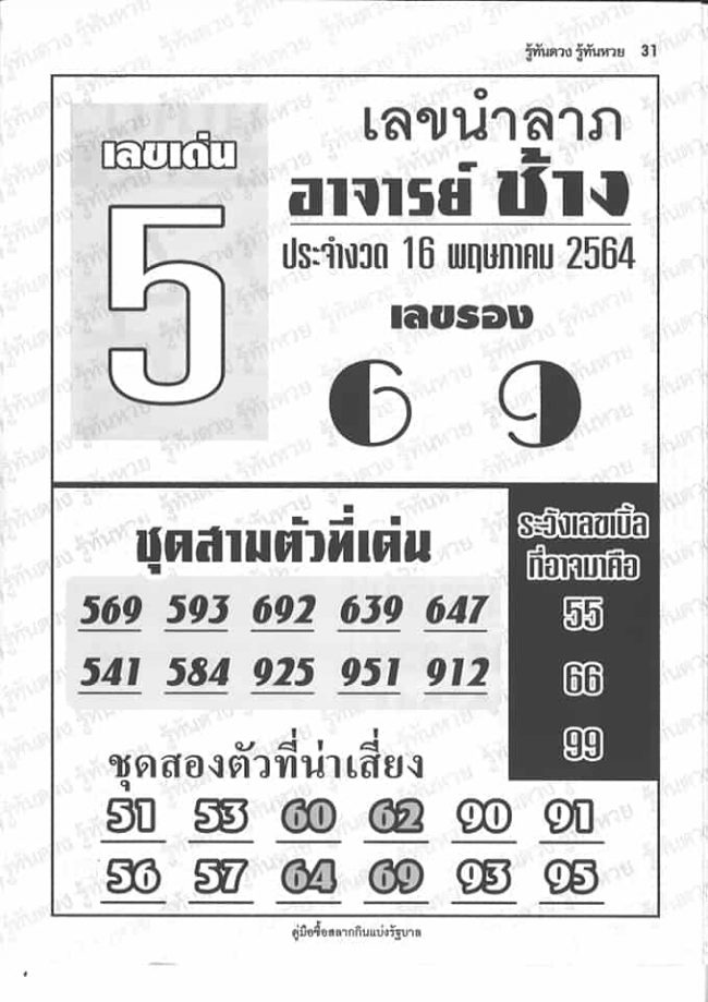 หวยซอง หวยอาจารย์ช้าง-160564