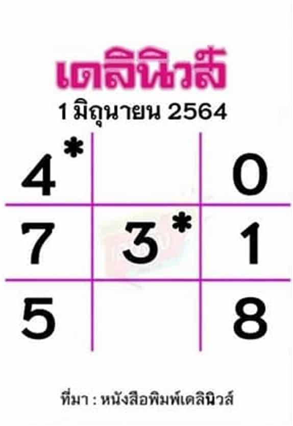 หวยหนังสือพิมพ์ หวยเดลินิวส์-010664