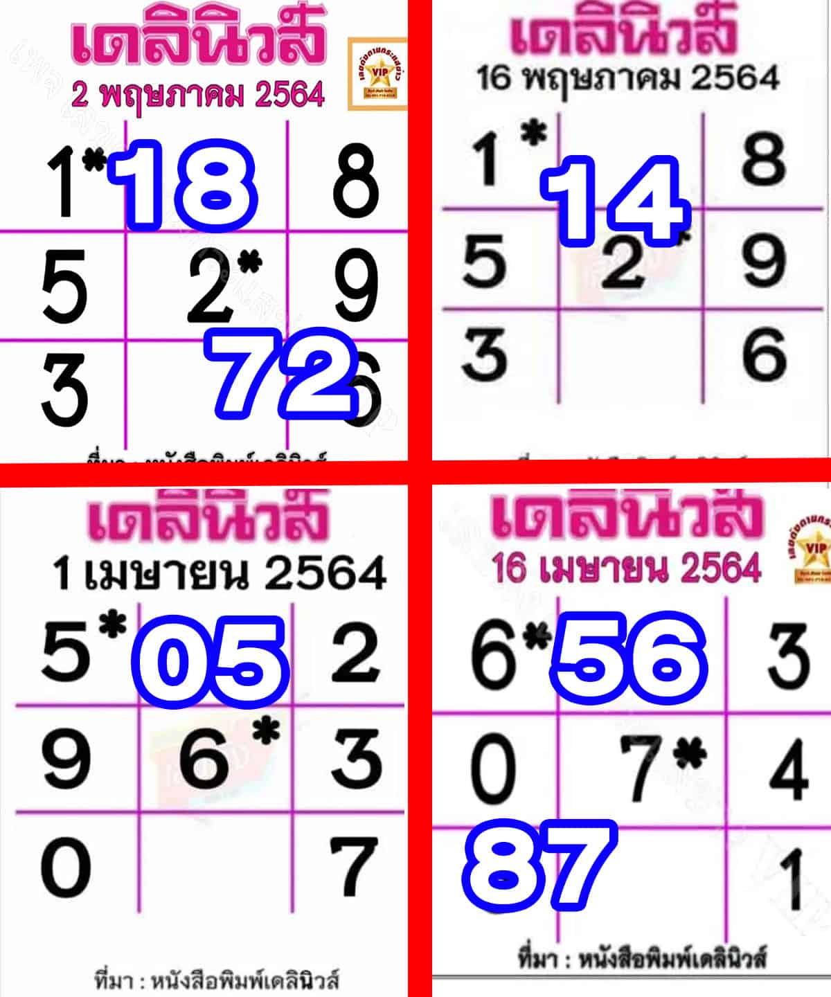 หวยเดลินิวส์งวดที่ผ่านมา