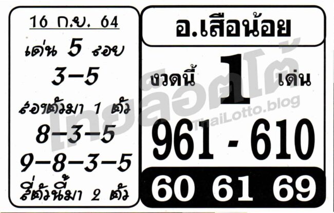 หวยซอง หวยอาจารย์เสือน้อย-160964