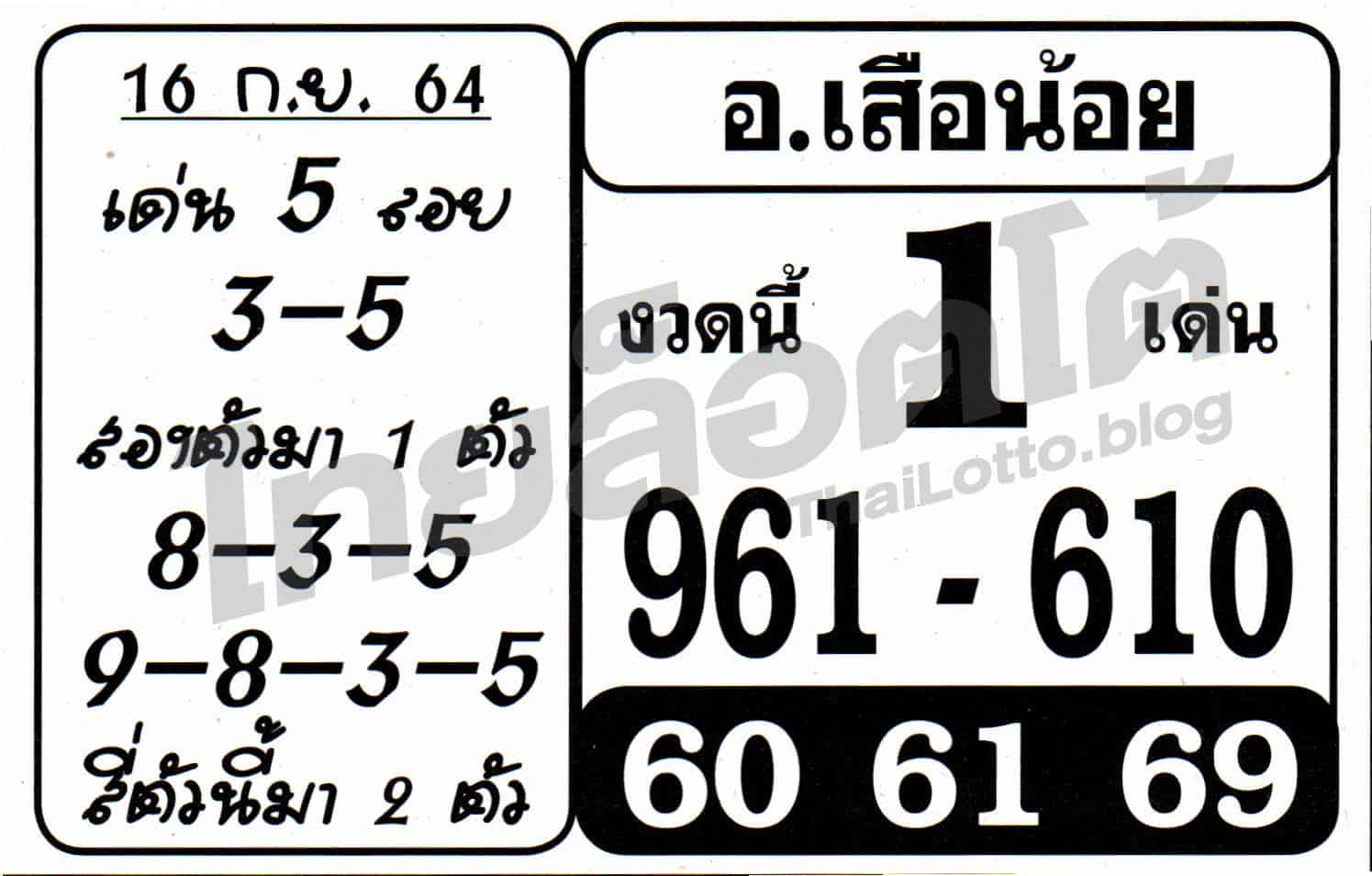 หวยซอง หวยอาจารย์เสือน้อย-160964