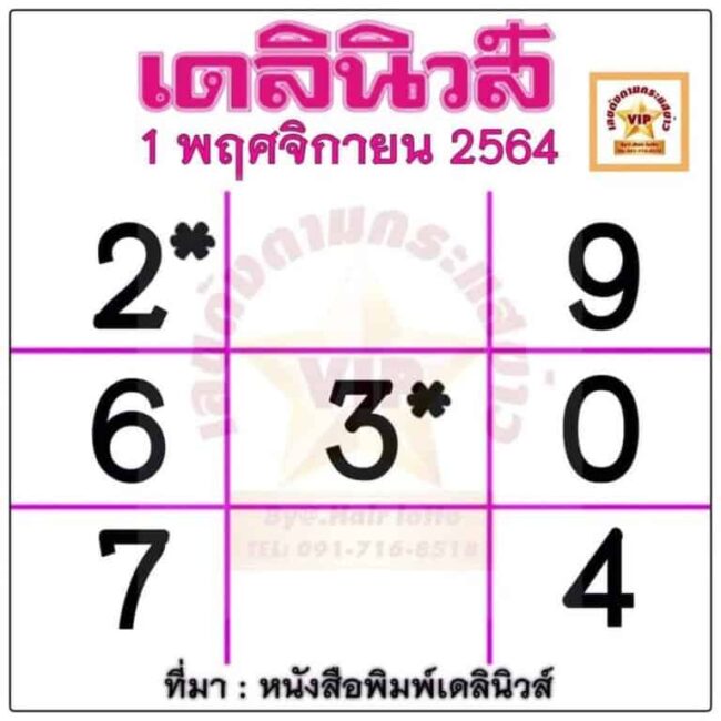 หวยหนังสือพิมพ์ หวยเดลินิวส์-011164