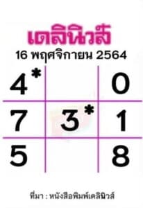 หวยหนังสือพิมพ์ หวยเดลินิวส์-161164