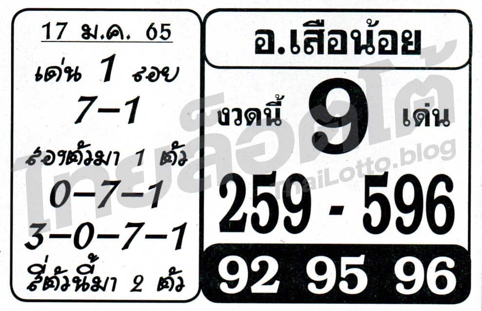 หวยซอง หวยอาจารย์เสือน้อย-170165