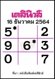 หวยหนังสือพิมพ์ หวยเดลินิวส์-161264