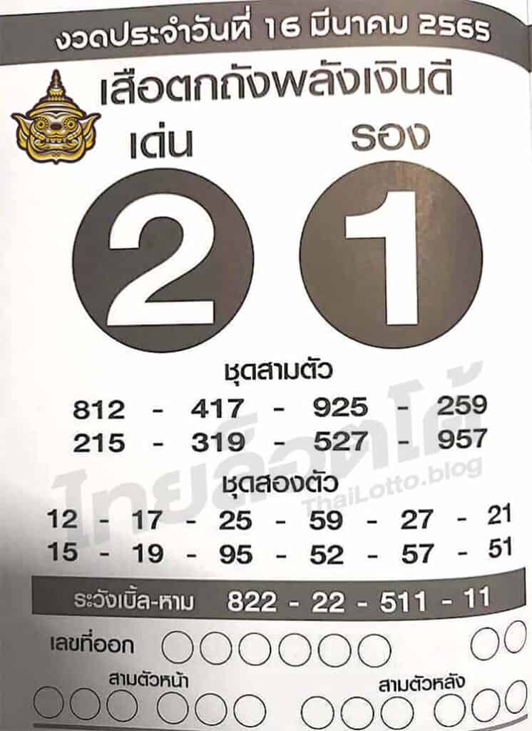 หวยซอง หวยเสือตกถัง-160365