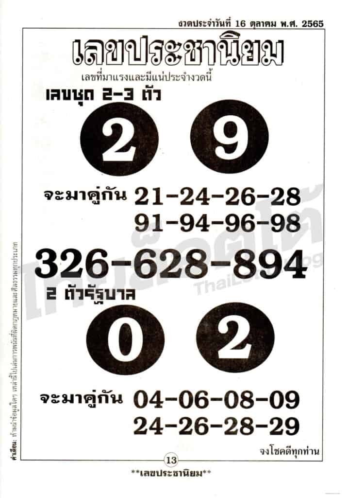 หวยซอง หวยเลขประชานิยม1-161065