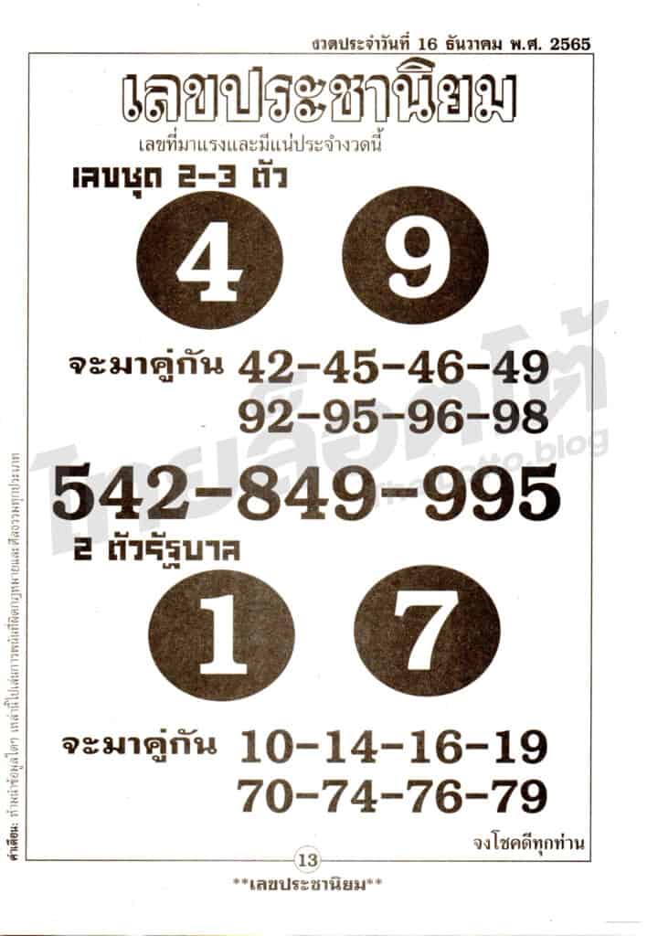 หวยซอง หวยเลขประชานิยม1-161265