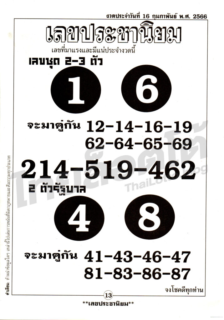 หวยซอง หวยเลขประชานิยม1-160266